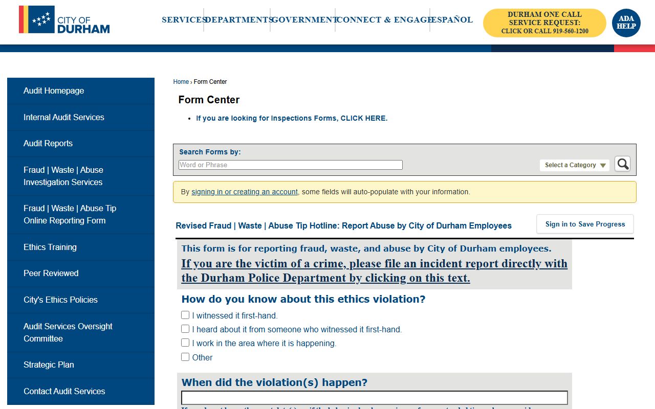 Durham Municipal Court page for Durham traffic ticket records