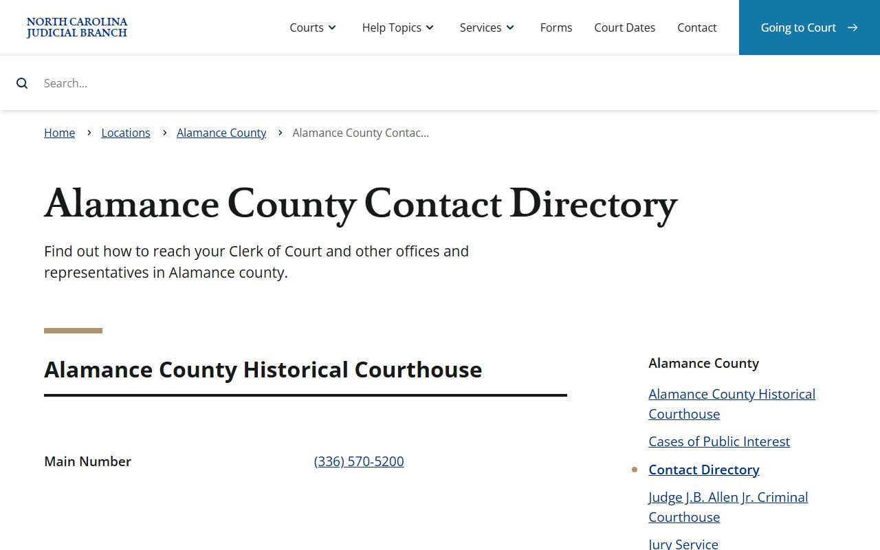 Alamance County contact directory for traffic ticket records