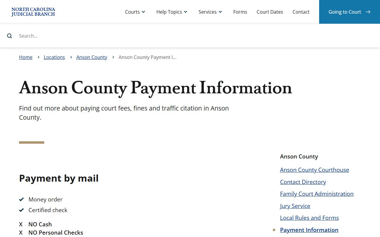 Anson County payment information for traffic ticket records