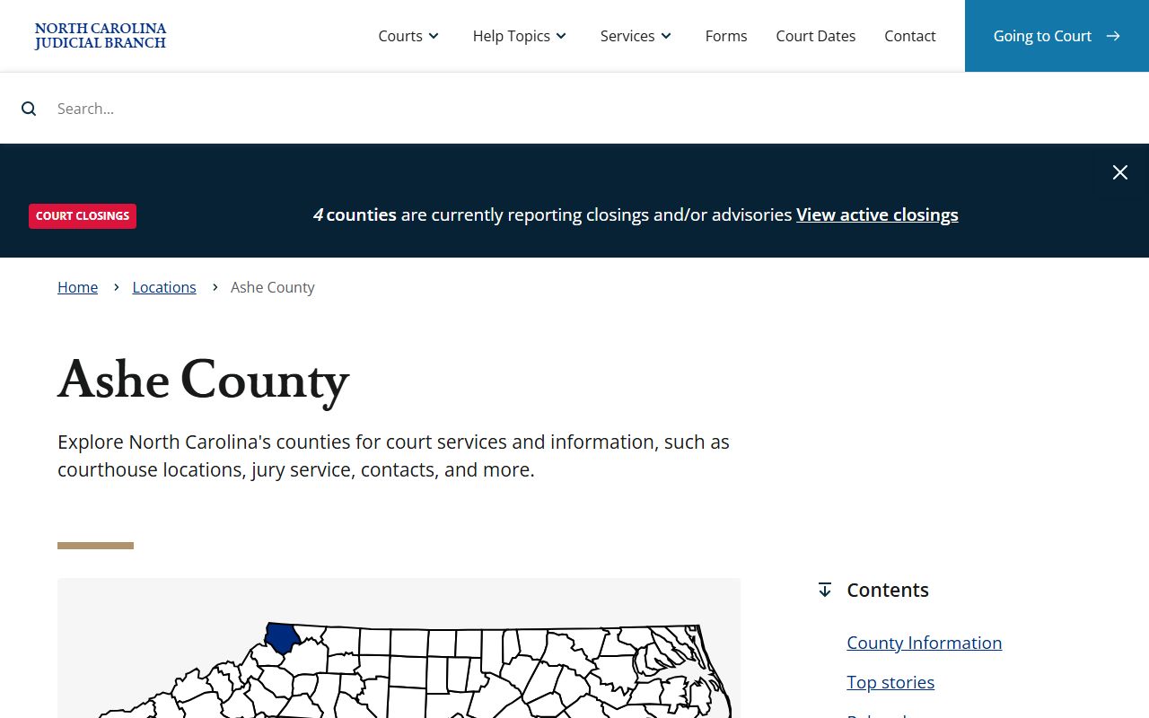 Ashe County court page for traffic ticket records