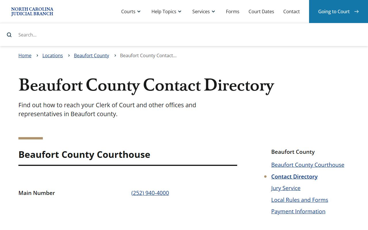 Beaufort County contact directory for traffic ticket records
