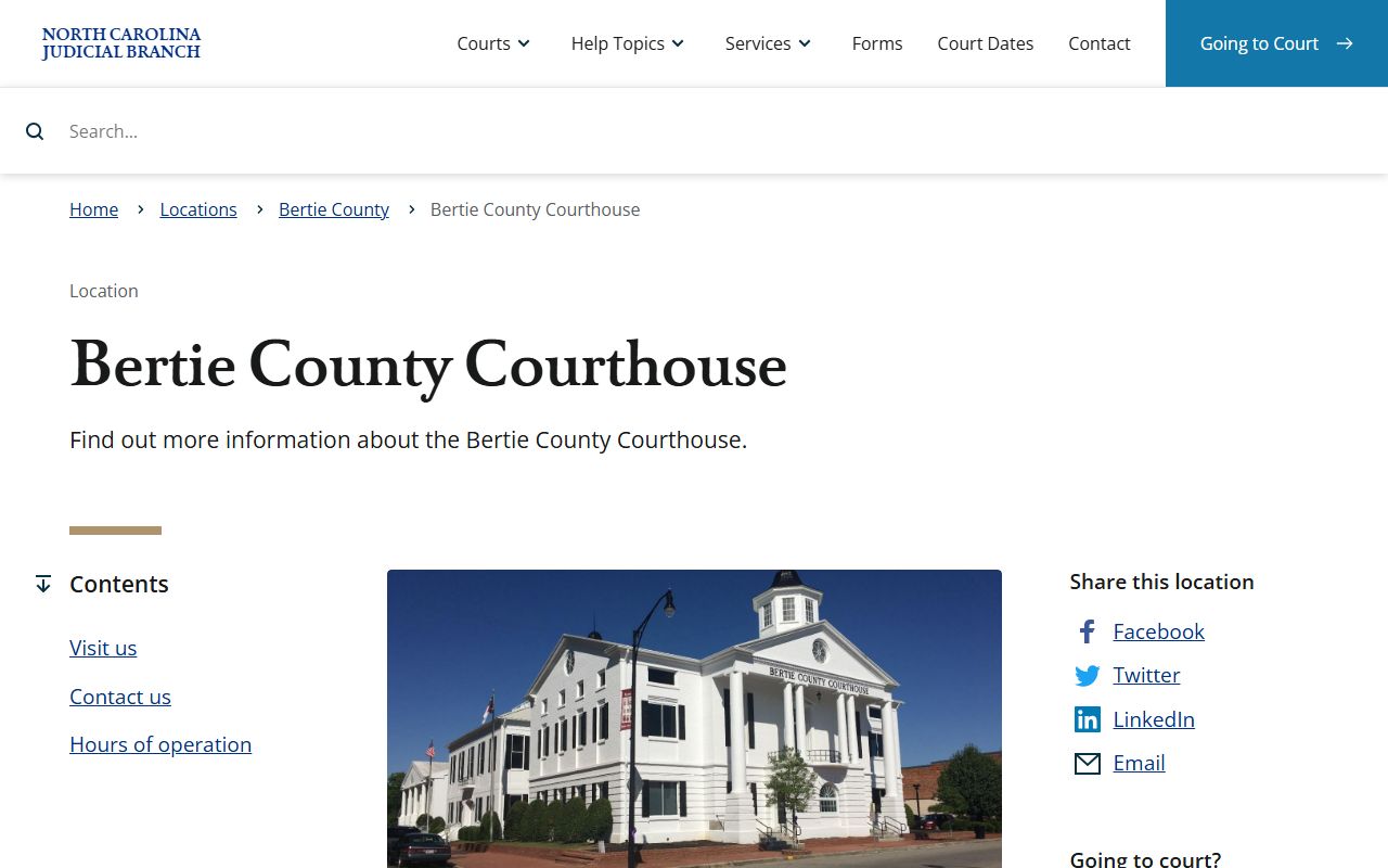 Bertie County courthouse for traffic ticket records