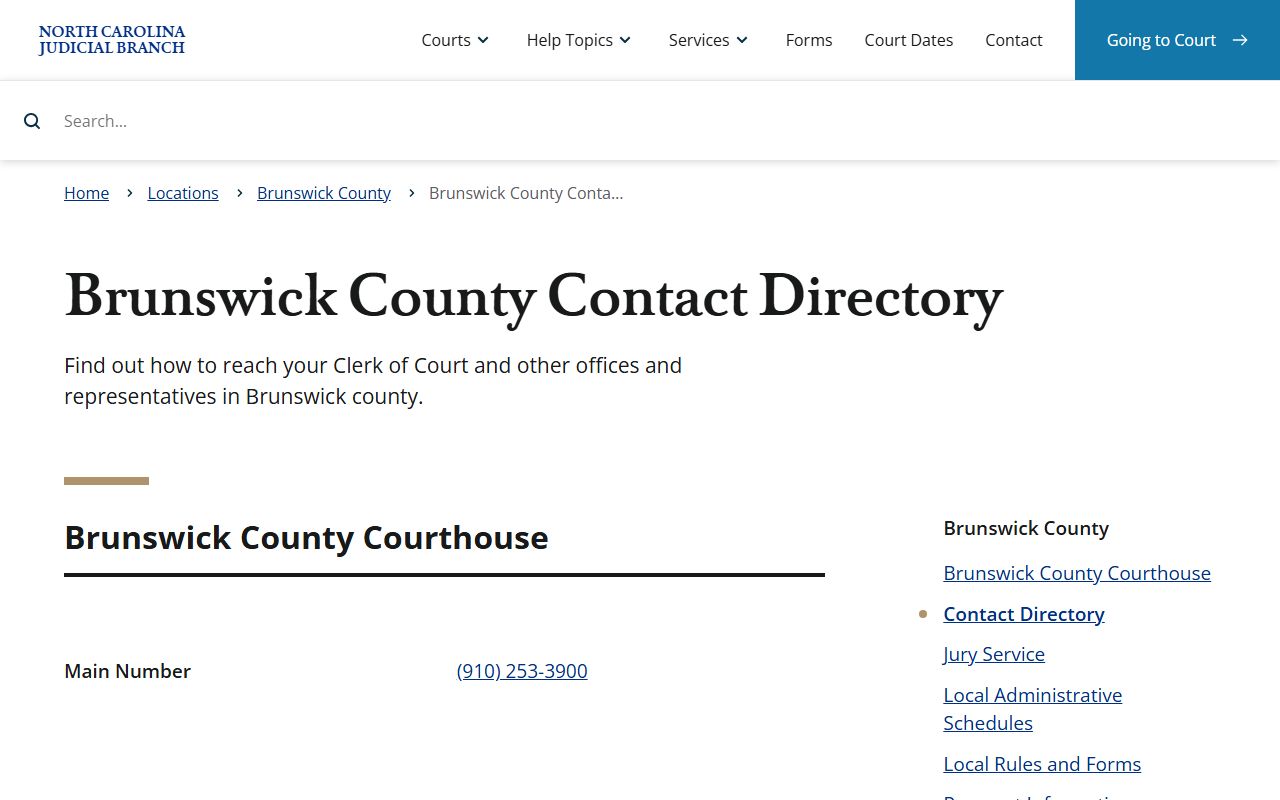 Brunswick County contact directory for traffic ticket records