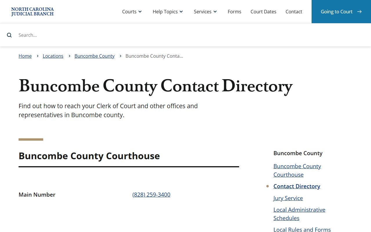 Buncombe County contact directory for traffic ticket records