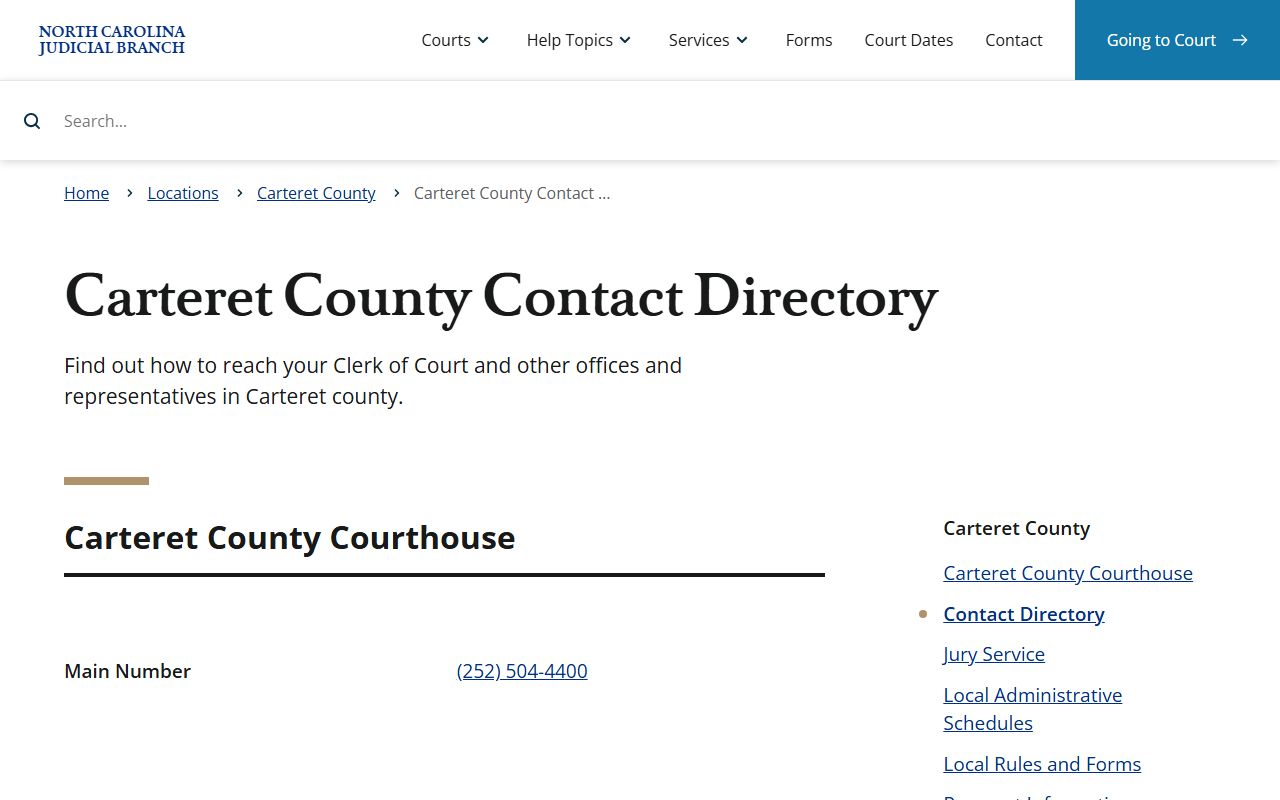 Carteret County contact directory for traffic ticket records