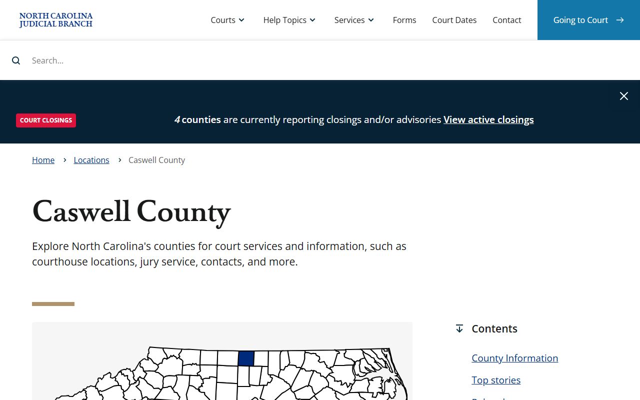 Caswell County court page for traffic ticket records