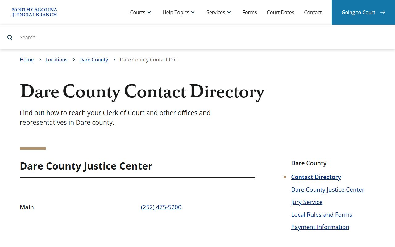 Dare County court contact directory for traffic ticket records