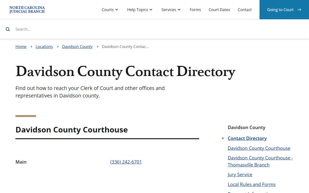 Davidson County court contact directory for traffic ticket records