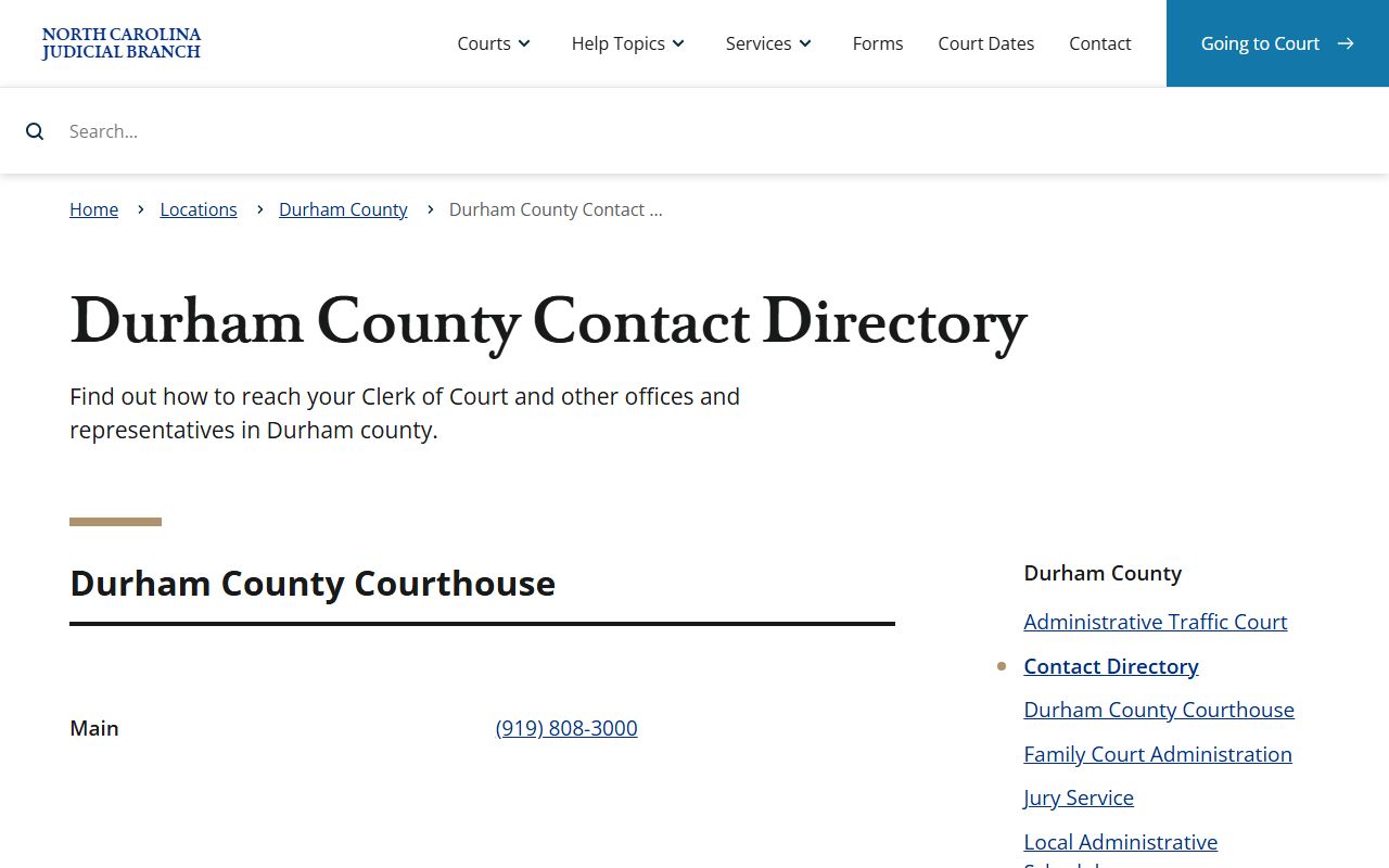 Durham County court contact directory for traffic ticket records