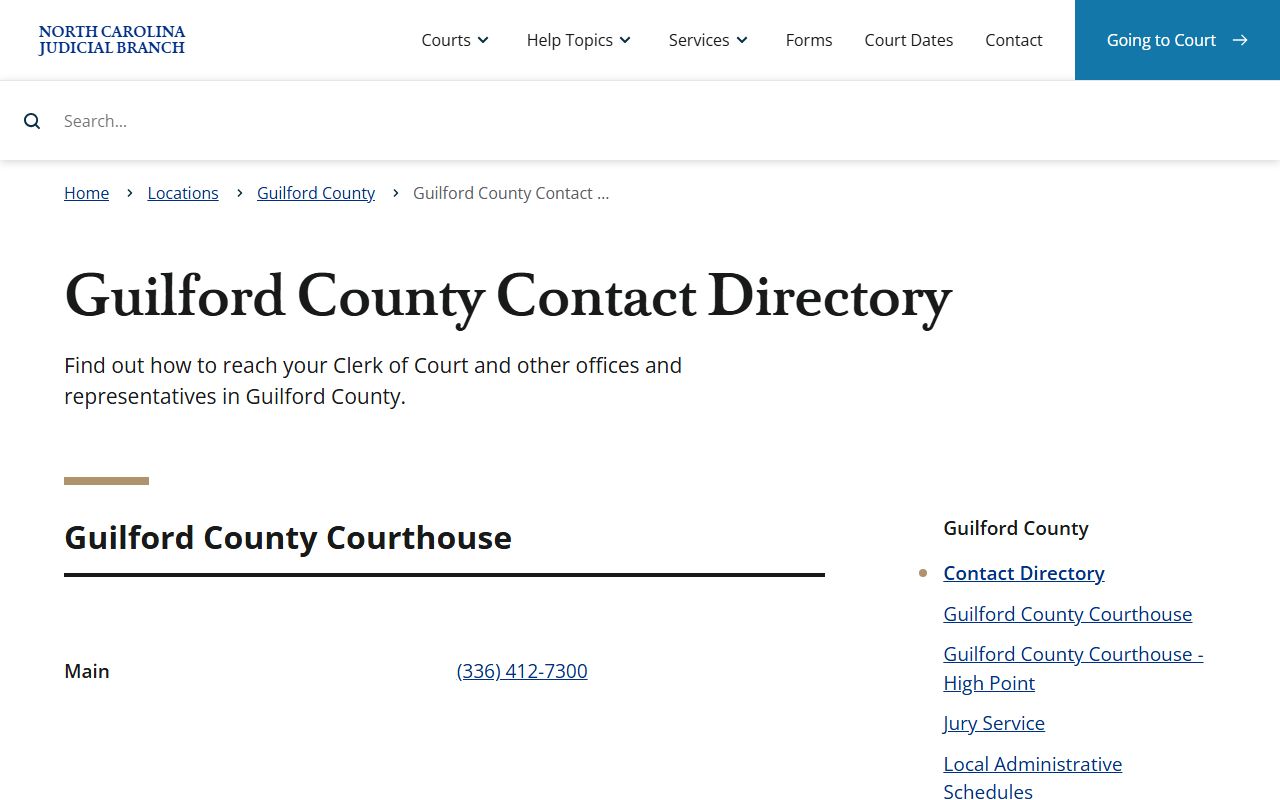 Guilford County court contact directory for traffic ticket records