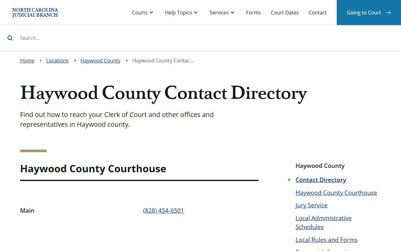 Haywood County court contact directory for traffic ticket records