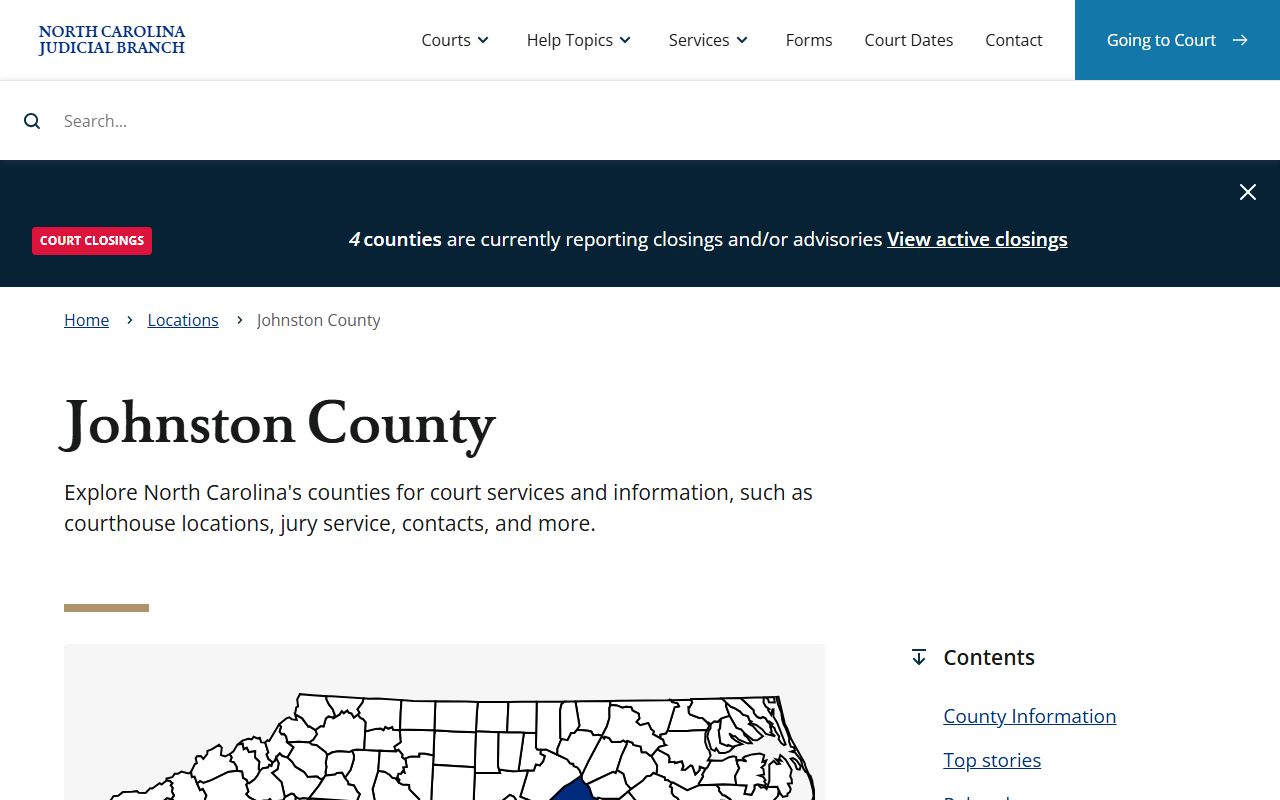 Johnston County court page for traffic ticket records