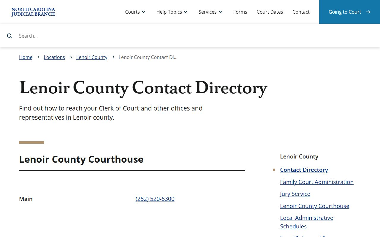 Lenoir County contact directory for traffic ticket records