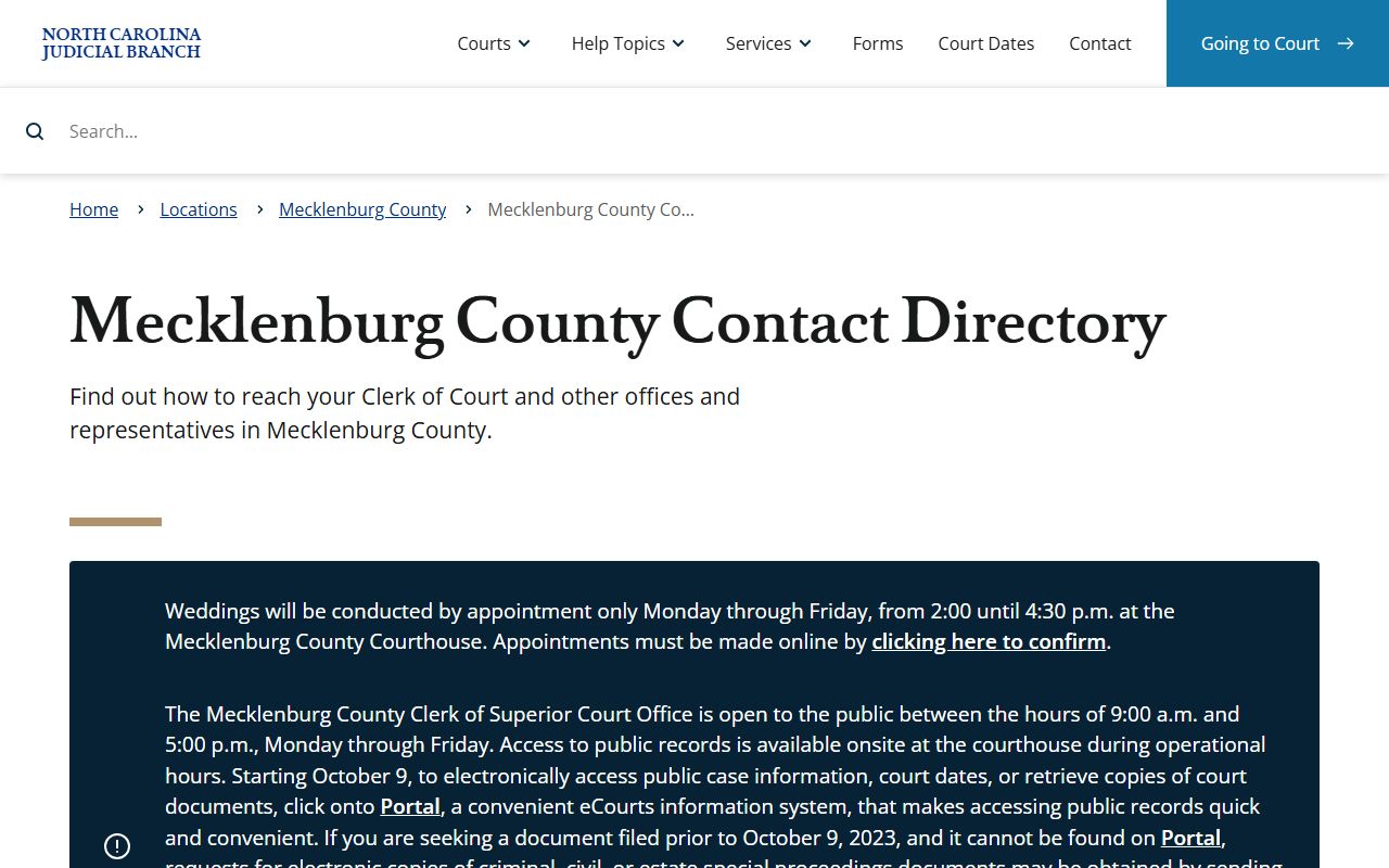 Mecklenburg County contact directory for traffic ticket records