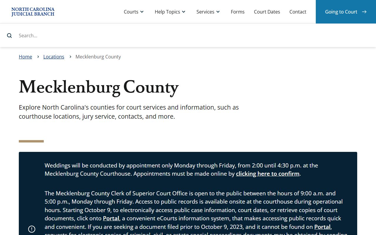 Mecklenburg County court page for traffic ticket records