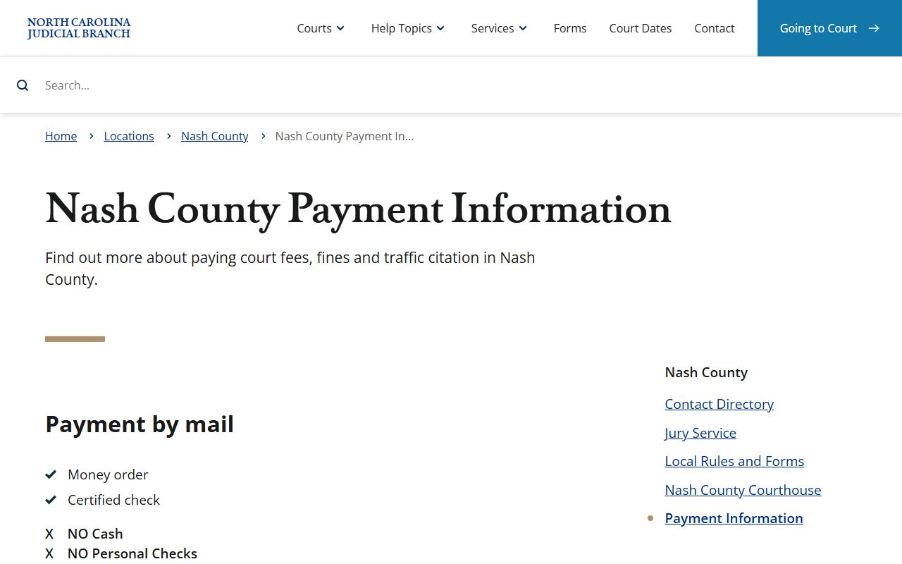 Nash County payment information for traffic ticket records