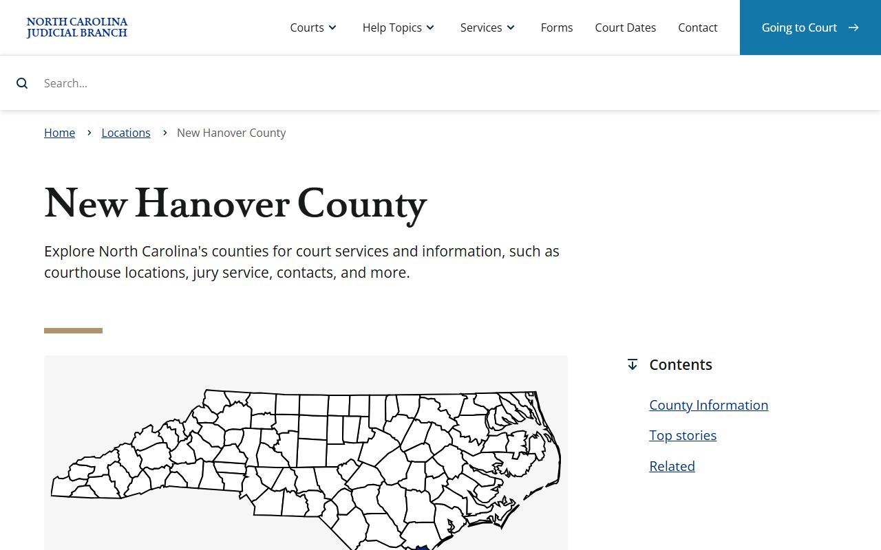 New Hanover County court page for traffic ticket records