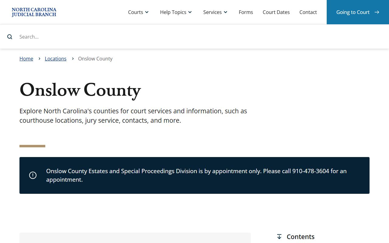 Onslow County court page for traffic ticket records