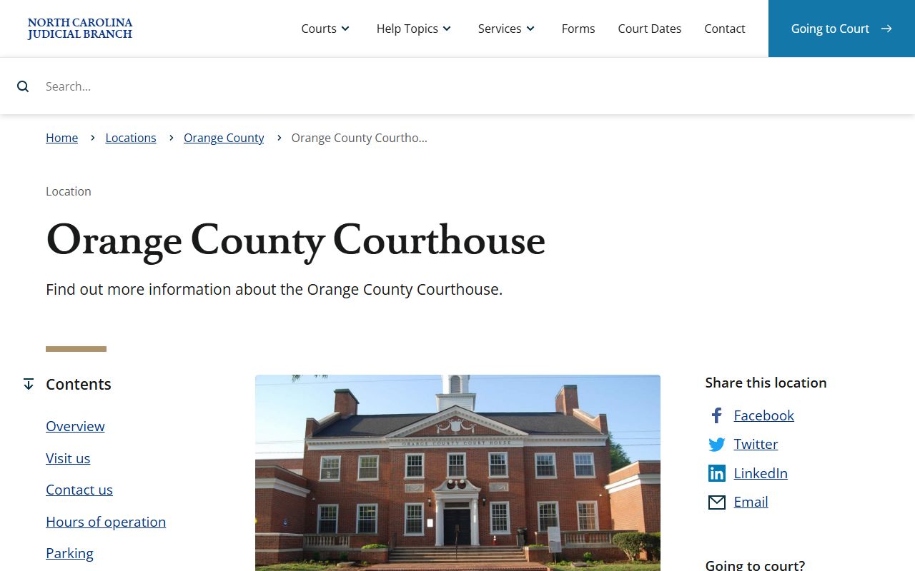Orange County courthouse in Hillsborough for traffic ticket records