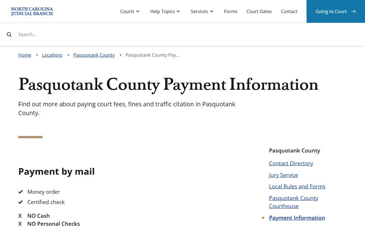 Pasquotank County payment information for traffic ticket records