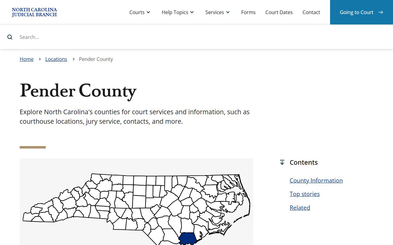Pender County court page for traffic ticket records