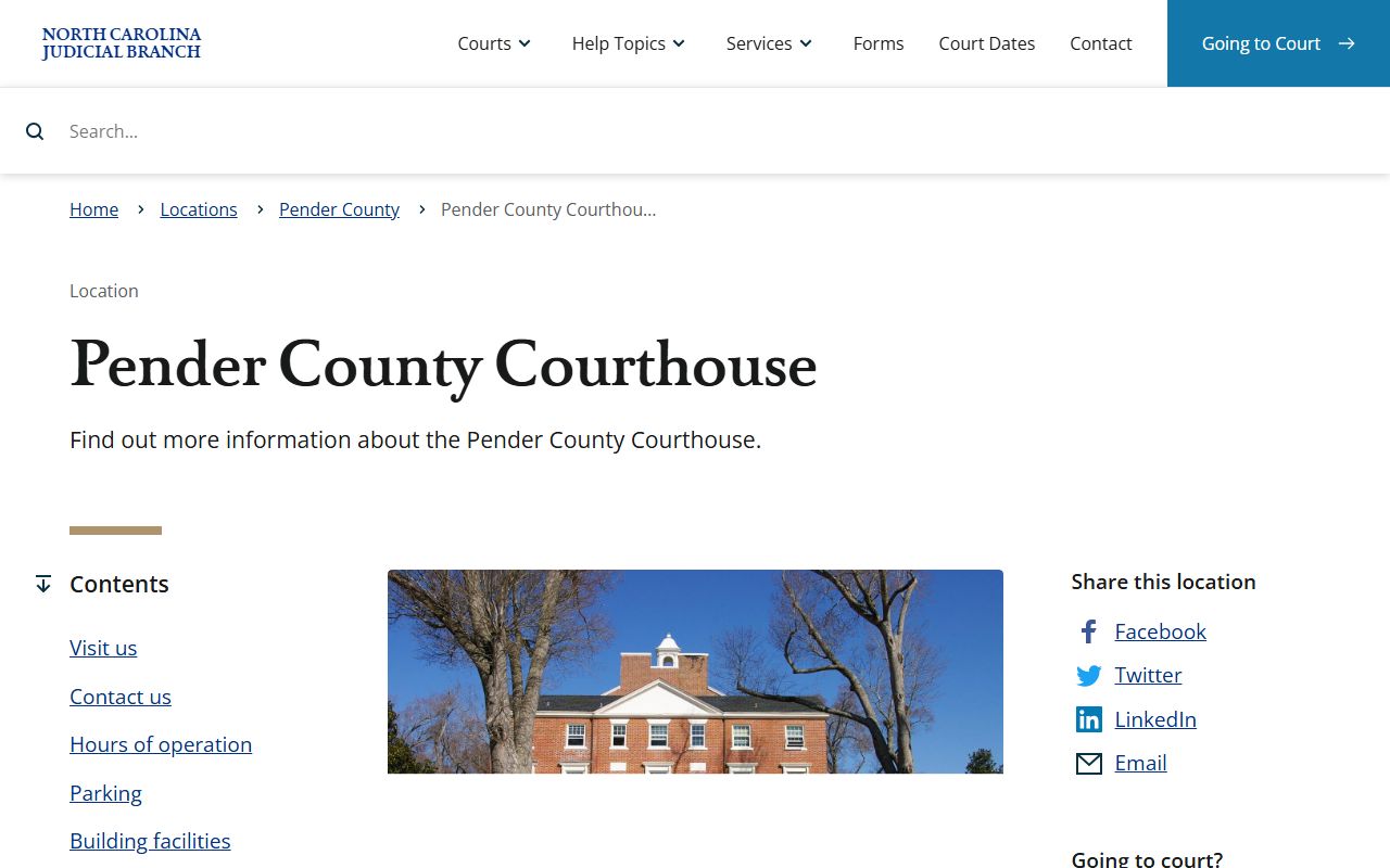 Pender County courthouse for traffic ticket records