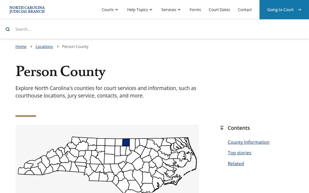 Person County court page for traffic ticket records