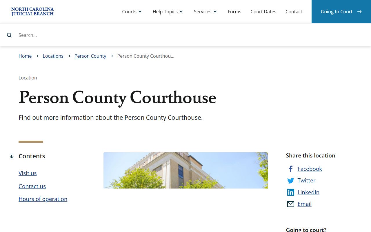 Person County courthouse for traffic ticket records