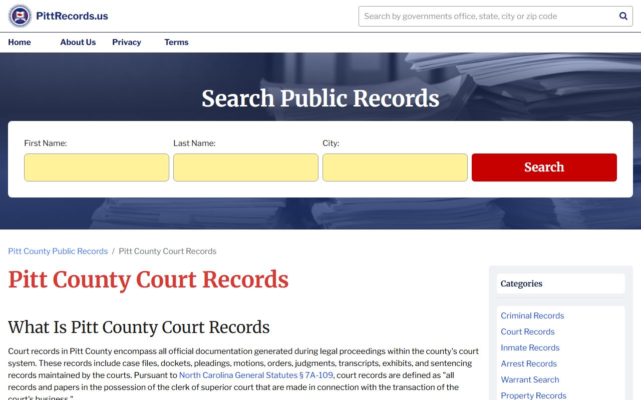 Pitt County records information for traffic ticket records