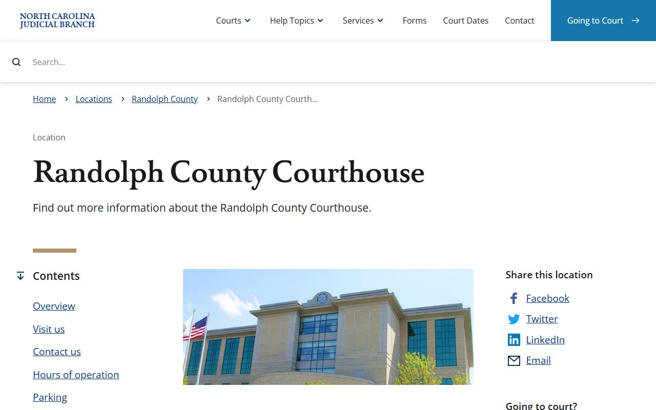 Randolph County courthouse in Asheboro for traffic ticket records