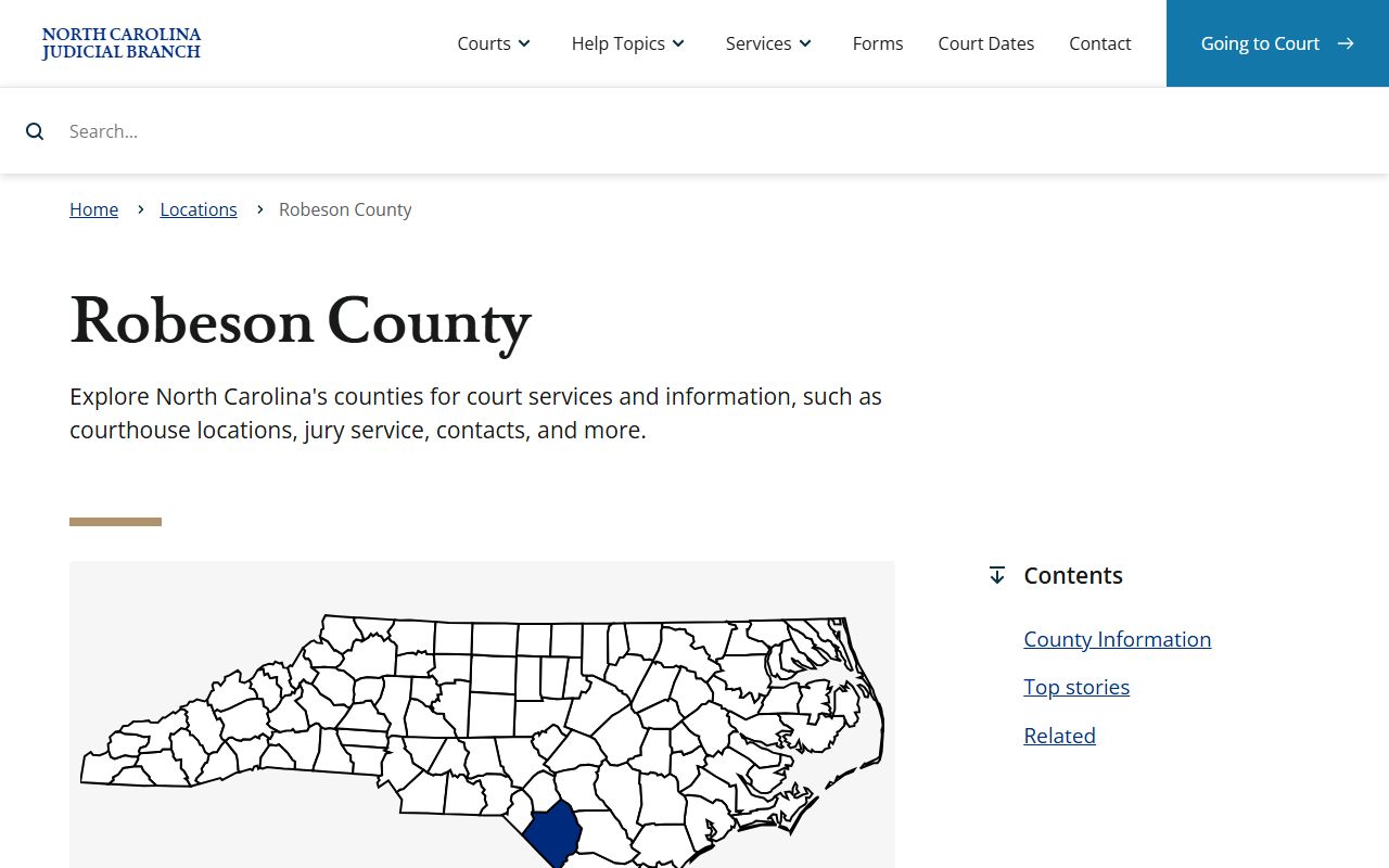 Robeson County court page for traffic ticket records