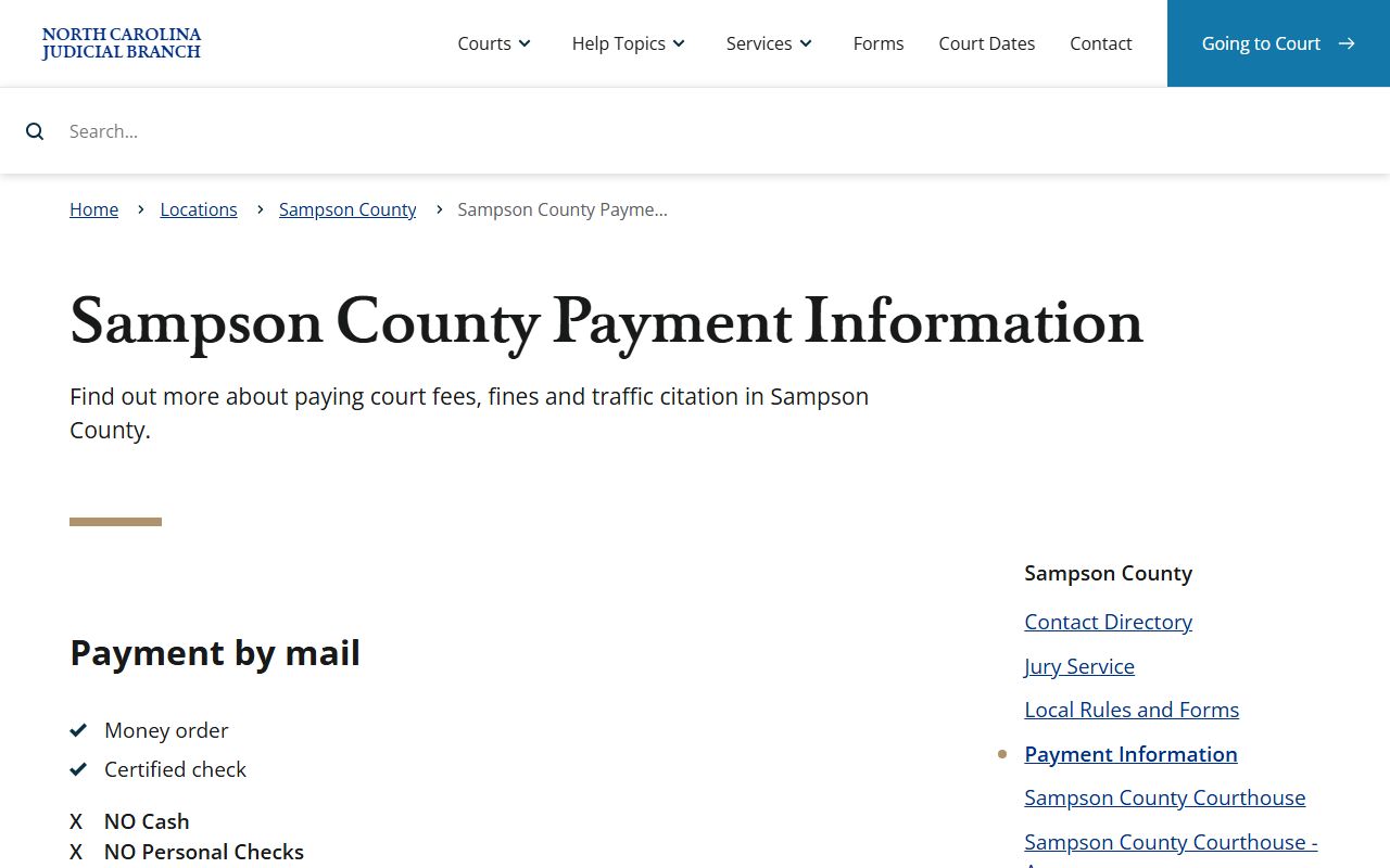 Sampson County payment information for traffic ticket records