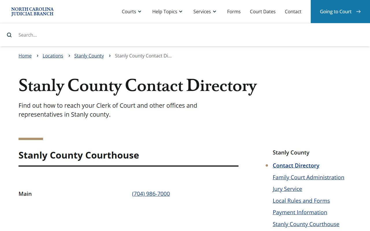 Stanly County contact directory for traffic ticket records