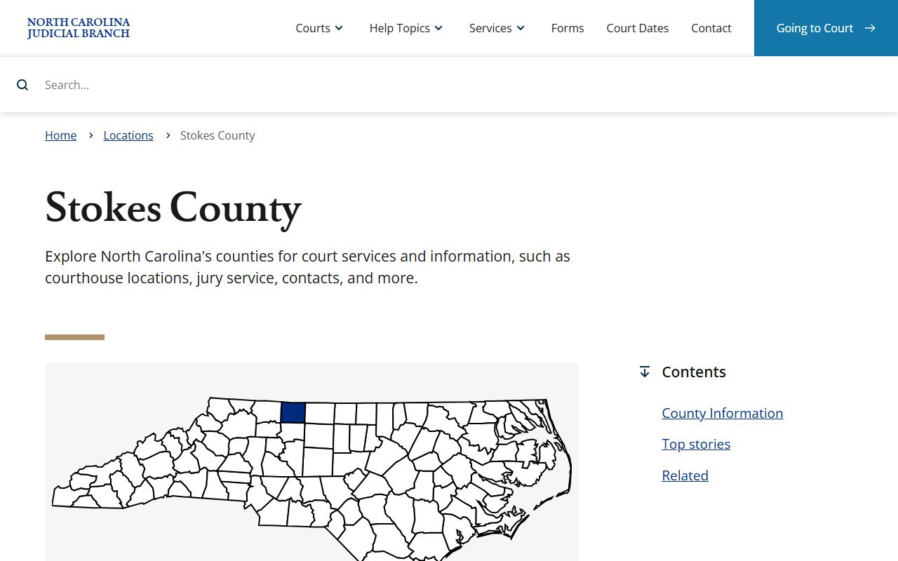 Stokes County court page for traffic ticket records