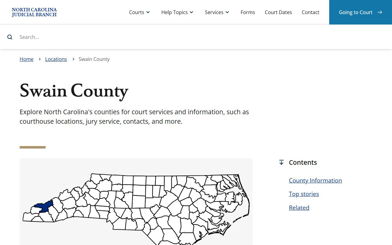 Swain County court page for traffic ticket records