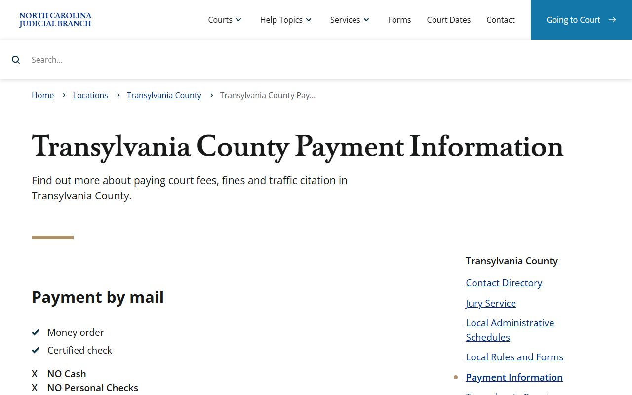 Transylvania County payment information for traffic ticket records