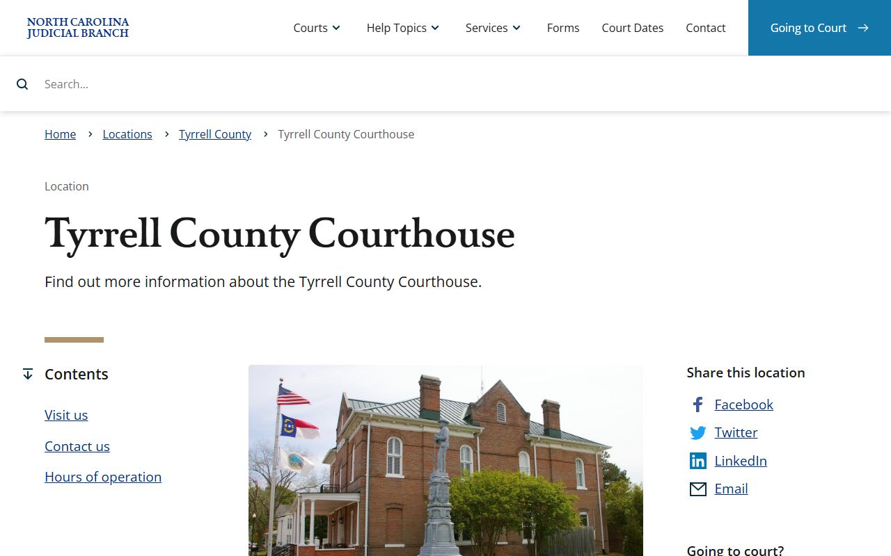 Tyrrell County courthouse in Columbia for traffic ticket records