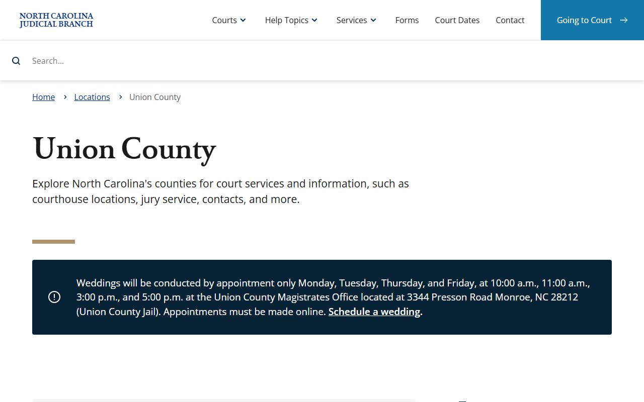 Union County court page for traffic ticket records