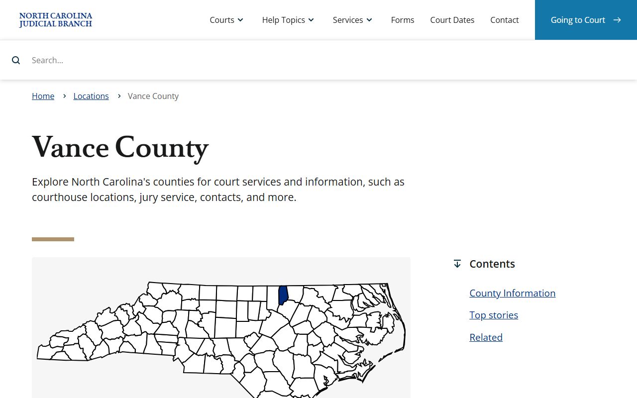 Vance County court page for traffic ticket records