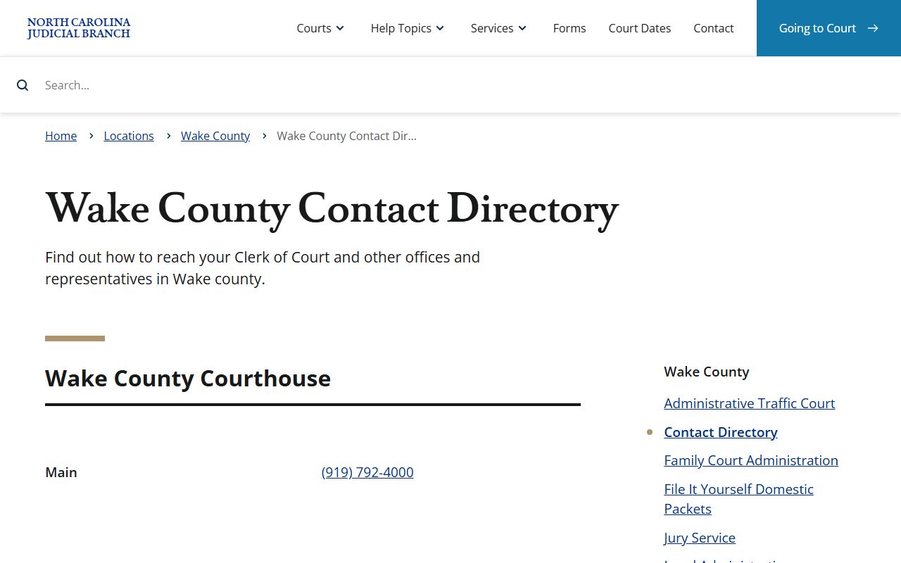 Wake County contact directory for traffic ticket records