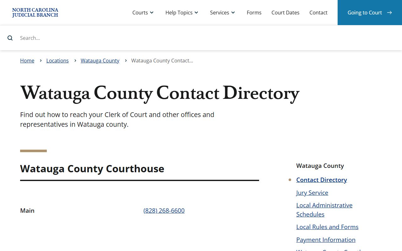 Watauga County contact directory for traffic ticket records