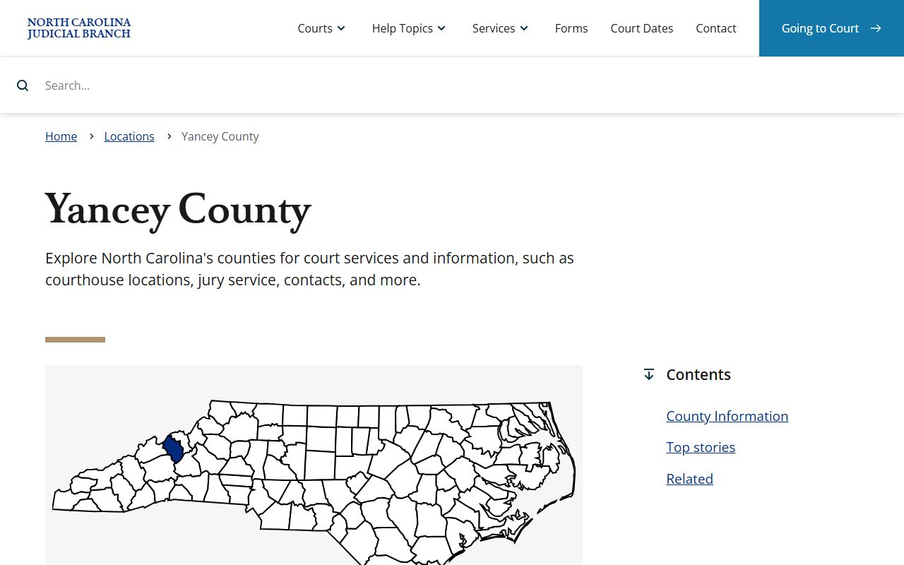 Yancey County court page for traffic ticket records