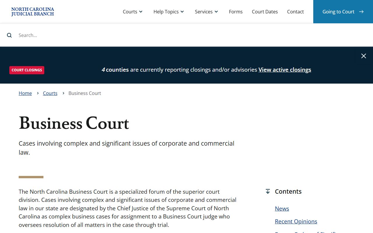 North Carolina Business Court information page