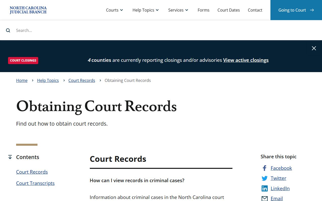 North Carolina court records information page
